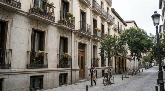 Edificio residencial típico del barrio Salamanca en Madrid con balcones de hierro forjado